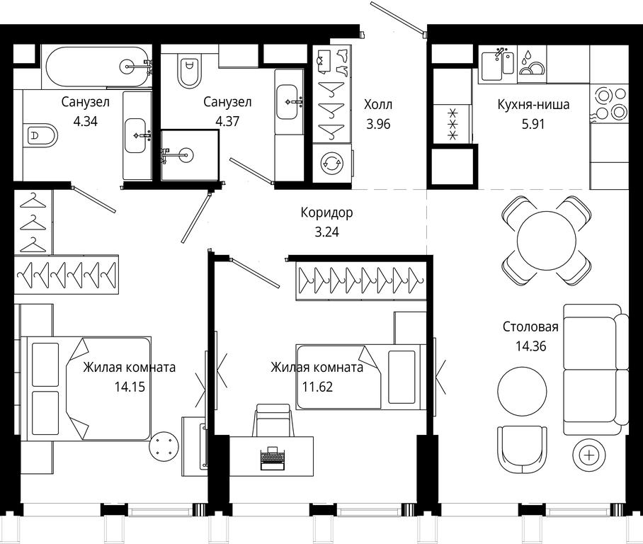2-BD Apartment Sale, 61.94平方米 at Mod, 4th Maryinoy Roschi Street, 12с9, Moscow, Russia #1 2-BD Apartment Sale, 61.94平方米 at Mod, 4th Maryinoy Roschi Street, 12с9, Moscow, Russia #1