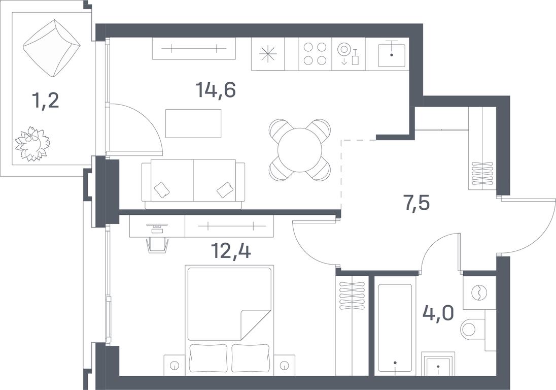 1-BD Apartment Sale, 39.7 sq. m. at Portland, Yuzhnoportovaya Street, 42с5, Moscow, Russia #2