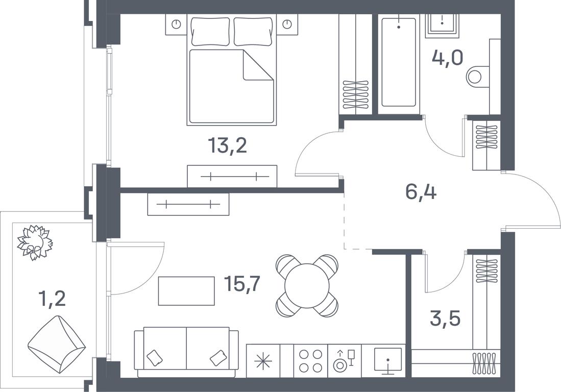 1-BD Apartment Sale, 44 sq. m. at Portland, Yuzhnoportovaya Street, 42с5, Moscow, Russia #1