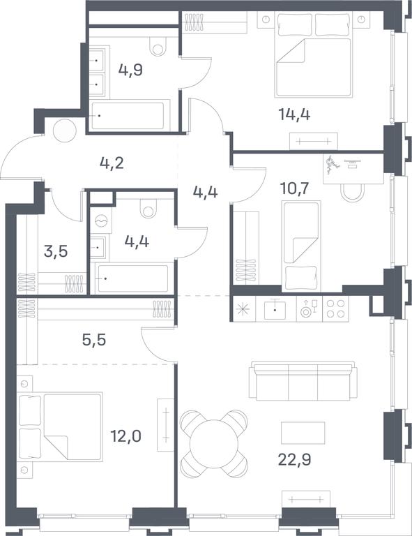 3-BD Apartment Sale, 86.9 sq. m. at Portland, Yuzhnoportovaya Street, 42с5, Moscow, Russia #1