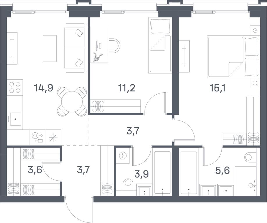2-BD Apartment Sale, 61.7平方米 at Portland, Yuzhnoportovaya Street, 42с5, Moscow, Russia #1