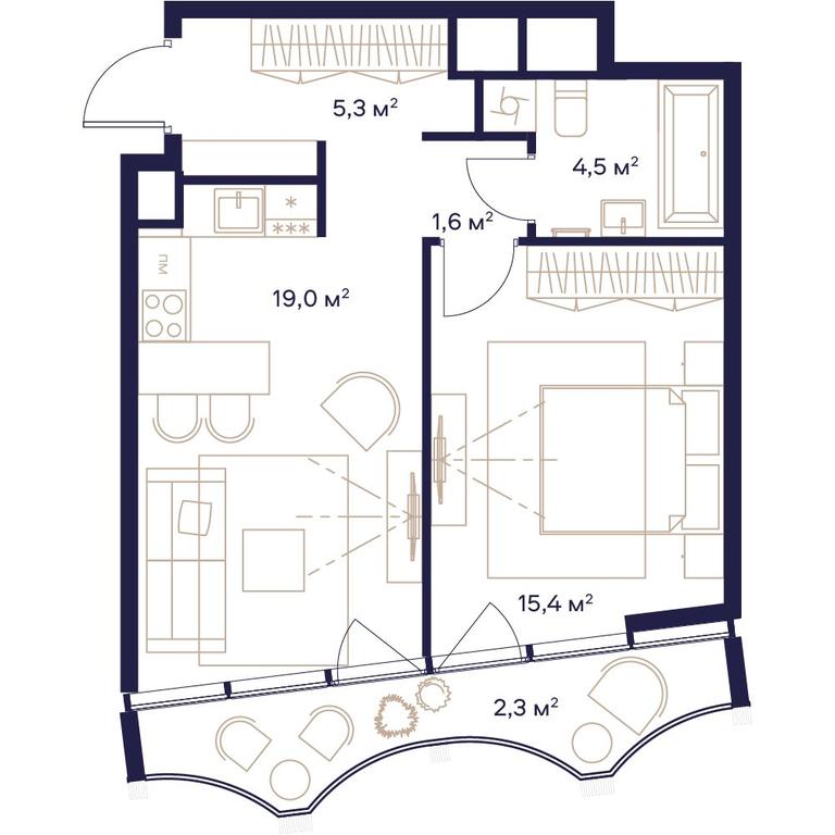 1-BD Apartment Sale, 48.1平方米 at Soyuz, Selskokhozyaystvennaya Street, Moscow, Russia #1