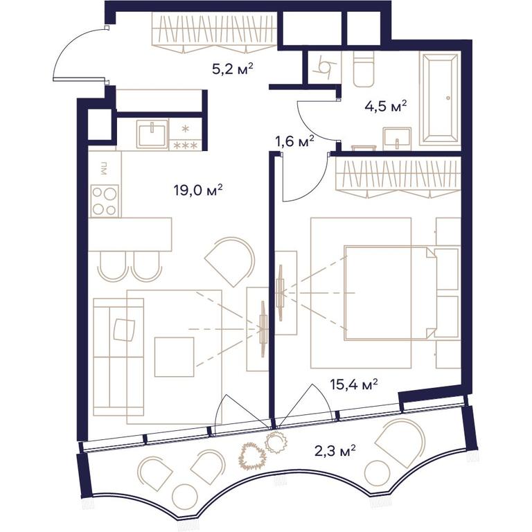 1-BD Apartment Sale, 48平方米 at Soyuz, Selskokhozyaystvennaya Street, Moscow, Russia #1