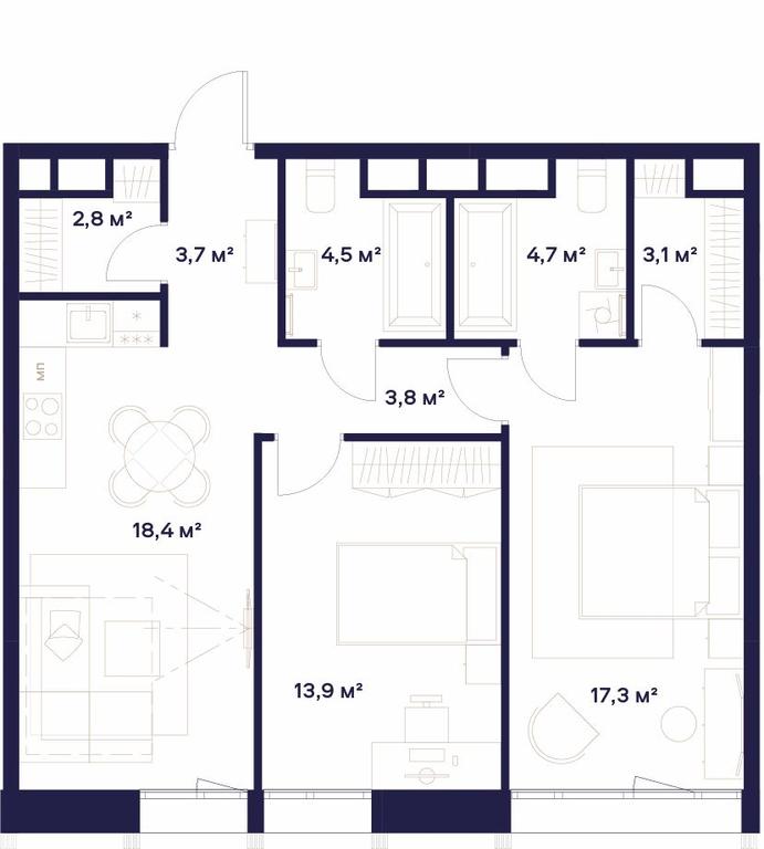 2-BD Apartment Sale, 72.2 sq. m. at Soyuz, Selskokhozyaystvennaya Street, Moscow, Russia #1