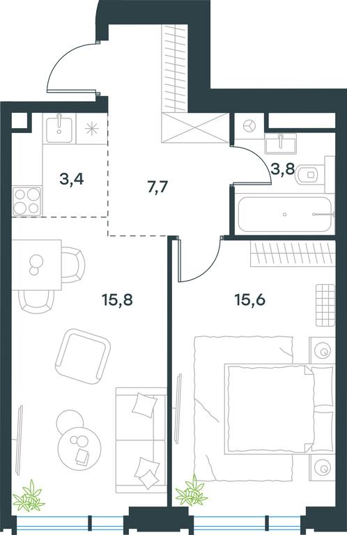 1-BD Apartment Sale, 46.3 sq. m. at Level Akademicheskaya, Profsoyuznaya Street, 2/22, Moscow, Russia #1