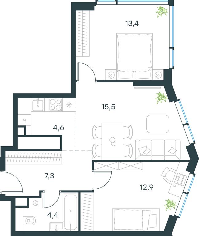 2-BD Apartment Sale, 58.1 sq. m. at Level Michurinskiy, Озёрная улица, вл1, Москва, Россия #1 2-BD Apartment Sale, 58.1 sq. m. at Level Michurinskiy, Озёрная улица, вл1, Москва, Россия #1