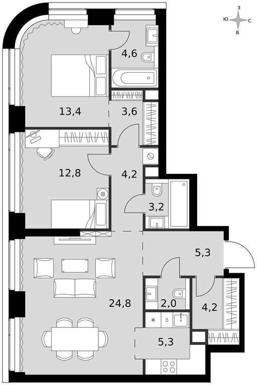 3-BD Apartment Sale, 83.4平方米 at Amber City, 3rd Khoroshyovsky Drive, 3А, Moscow, Russia #1