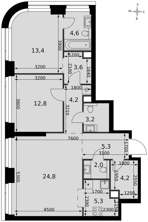 3-BD Apartment Sale, 83.4平方米 at Amber City, 3rd Khoroshyovsky Drive, 3А, Moscow, Russia #2