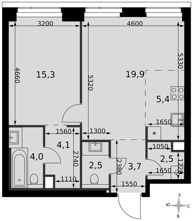 2-BD Apartment Sale, 57.4平方米 at Amber City, 3rd Khoroshyovsky Drive, 3А, Moscow, Russia #2
