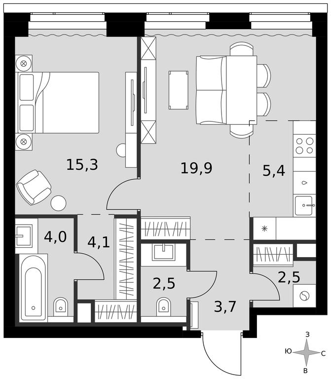 2-BD Apartment Sale, 57.4平方米 at Amber City, 3rd Khoroshyovsky Drive, 3А, Moscow, Russia #1