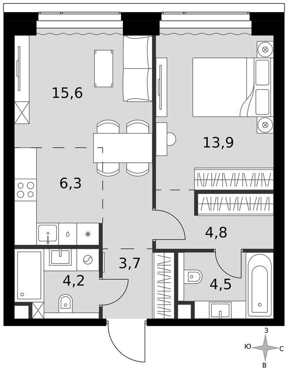 2-BD Apartment Sale, 53 sq. m. at Amber City, 3rd Khoroshyovsky Drive, 3А, Moscow, Russia #1