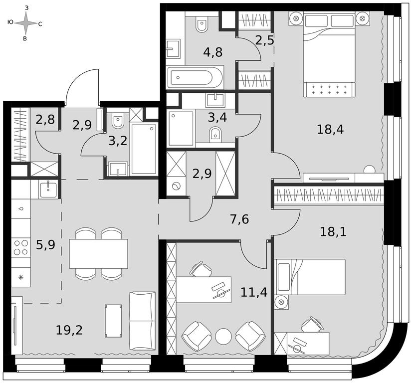 4-BD Apartment Sale, 103.1平方米 at Amber City, 3rd Khoroshyovsky Drive, 3А, Moscow, Russia #1 4-BD Apartment Sale, 103.1平方米 at Amber City, 3rd Khoroshyovsky Drive, 3А, Moscow, Russia #1