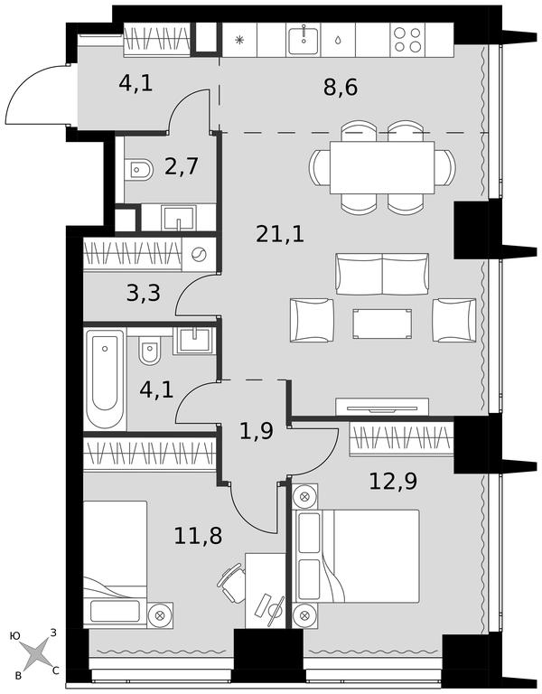 3-BD Apartment Sale, 70.5平方米 at Amber City, 3rd Khoroshyovsky Drive, 3А, Moscow, Russia #1