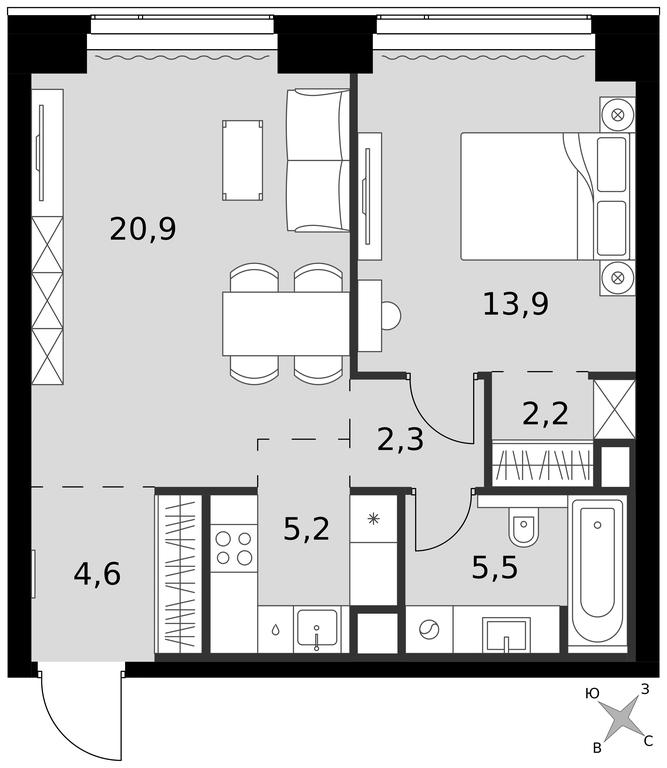 2-BD Apartment Sale, 54.6平方米 at Amber City, 3rd Khoroshyovsky Drive, 3А, Moscow, Russia #1