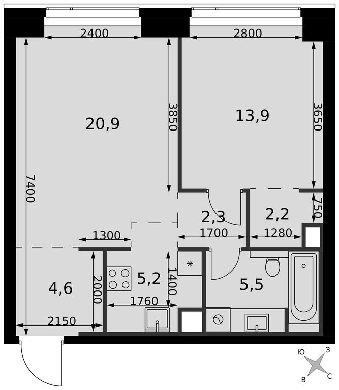 2-BD Apartment Sale, 54.6平方米 at Amber City, 3rd Khoroshyovsky Drive, 3А, Moscow, Russia #2