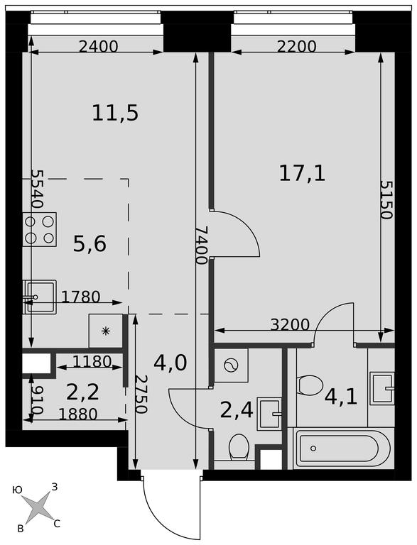 2-BD Apartment Sale, 46.9平方米 at Amber City, 3rd Khoroshyovsky Drive, 3А, Moscow, Russia #2 2-BD Apartment Sale, 46.9平方米 at Amber City, 3rd Khoroshyovsky Drive, 3А, Moscow, Russia #2