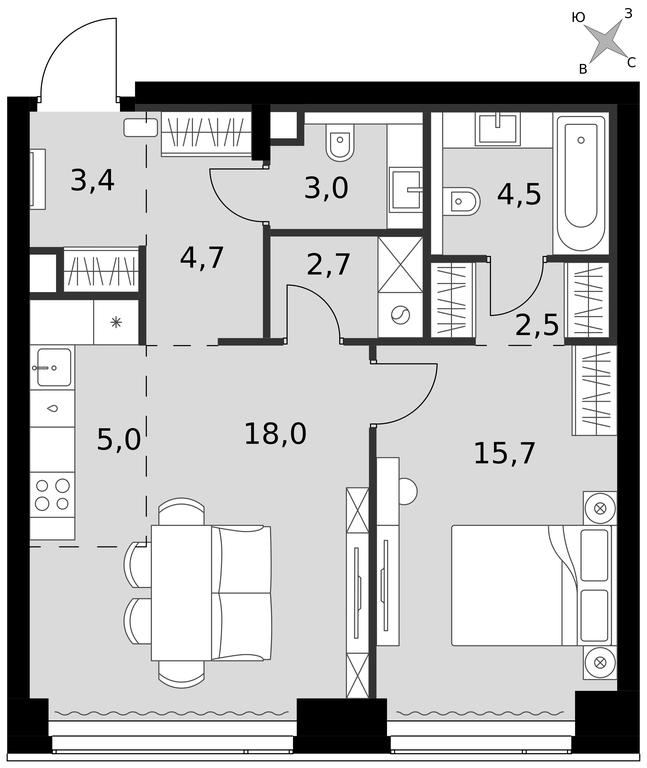2-BD Apartment Sale, 59.5 sq. m. at Amber City, 3rd Khoroshyovsky Drive, 3А, Moscow, Russia #1