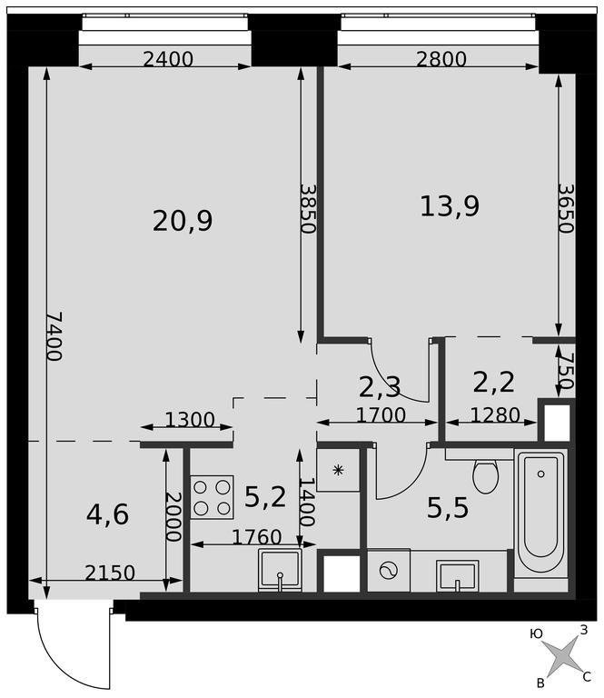2-BD Apartment Sale, 54.6 sq. m. at Amber City, 3rd Khoroshyovsky Drive, 3А, Moscow, Russia #2