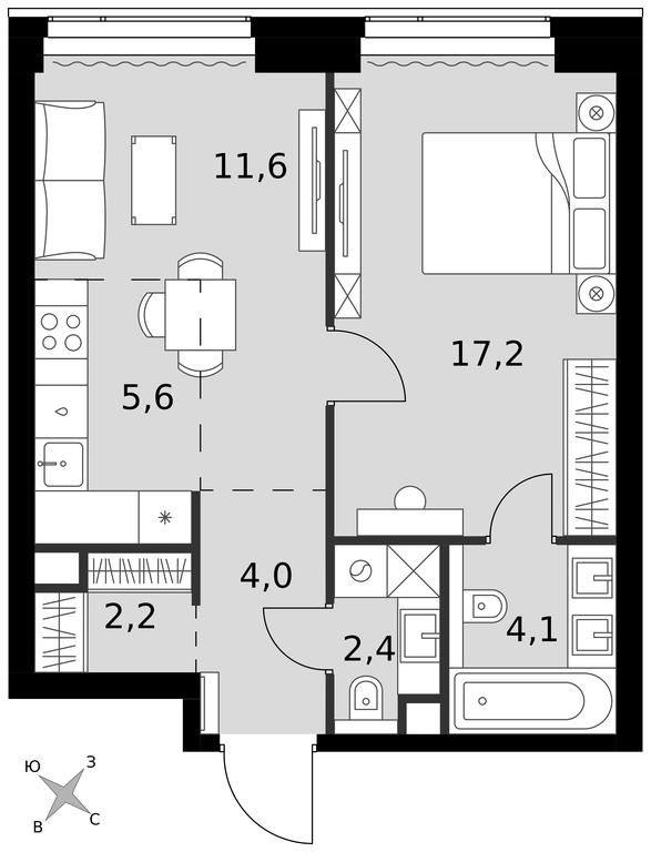 2-BD Apartment Sale, 47.1平方米 at Amber City, 3rd Khoroshyovsky Drive, 3А, Moscow, Russia #1 2-BD Apartment Sale, 47.1平方米 at Amber City, 3rd Khoroshyovsky Drive, 3А, Moscow, Russia #1