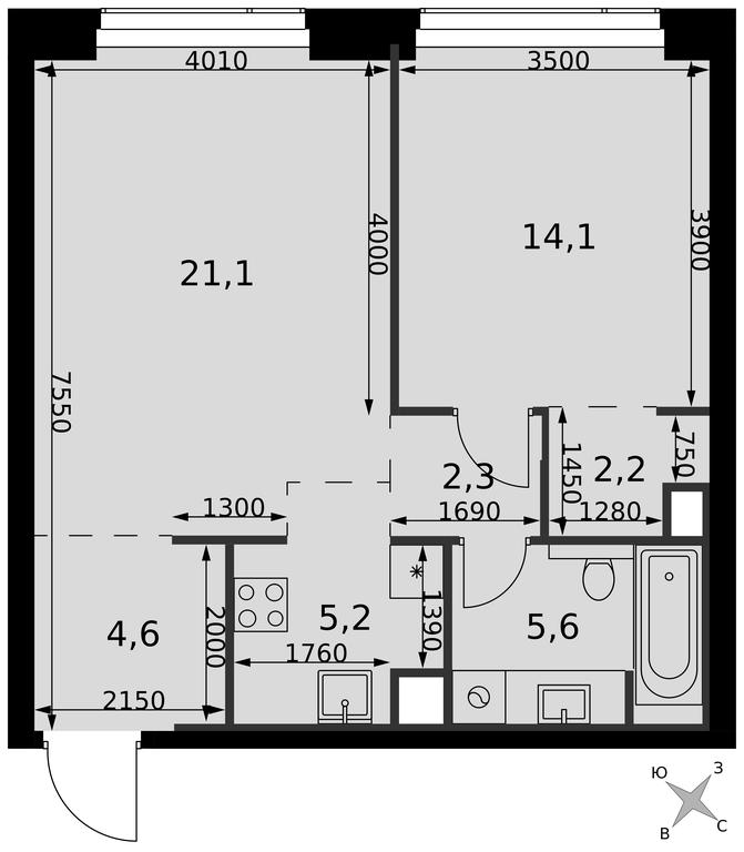 2-BD Apartment Sale, 55.1平方米 at Amber City, 3rd Khoroshyovsky Drive, 3А, Moscow, Russia #2 2-BD Apartment Sale, 55.1平方米 at Amber City, 3rd Khoroshyovsky Drive, 3А, Moscow, Russia #2