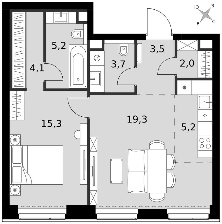 2-BD Apartment Sale, 58.3 sq. m. at Amber City, 3rd Khoroshyovsky Drive, 3А, Moscow, Russia #1