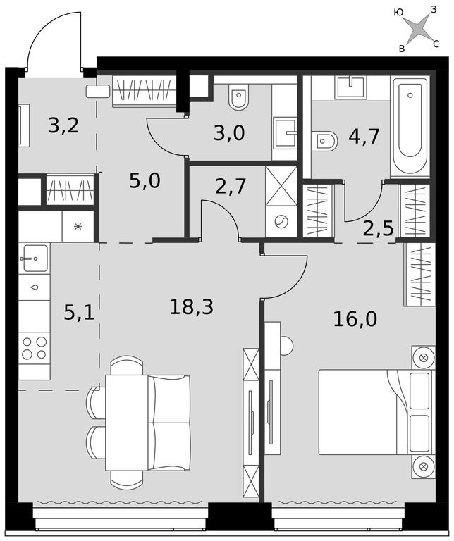 2-BD Apartment Sale, 60.5平方米 at Amber City, 3rd Khoroshyovsky Drive, 3А, Moscow, Russia #1