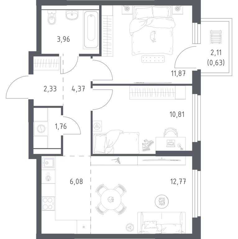 1-BD Apartment Sale, 54.58 sq. m. at Prigorod Lesnoe, Molodyozhny bulvar, 6, derevnya Misaylovo, Leninskiy City District, Moscow Region, Russia #1
