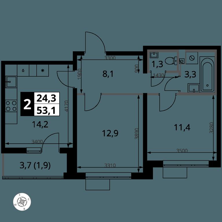 2-BD Apartment Sale, 53.1 sq. m. at Pervy Yuzhny, zhiloy kompleks Pervy Yuzhny, Leninskiy City District, Moscow Region, Russia #1 2-BD Apartment Sale, 53.1 sq. m. at Pervy Yuzhny, zhiloy kompleks Pervy Yuzhny, Leninskiy City District, Moscow Region, Russia #1