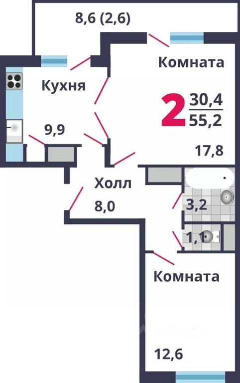 Apartment Sale, 55.2平方米 at Mikrorayon Lobnya Siti, ulitsa Kolycheva, Lobnya, Moscow Region, Russia #1
