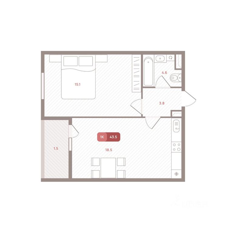 Apartment Sale, 43.5平方米 at OM, Michurinsky Avenue, Moscow, Russia #1