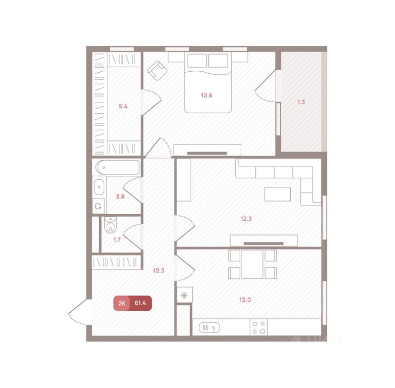 1-BD Apartment Sale, 61.4平方米 at OM, Michurinsky Avenue, Moscow, Russia #1 1-BD Apartment Sale, 61.4平方米 at OM, Michurinsky Avenue, Moscow, Russia #1
