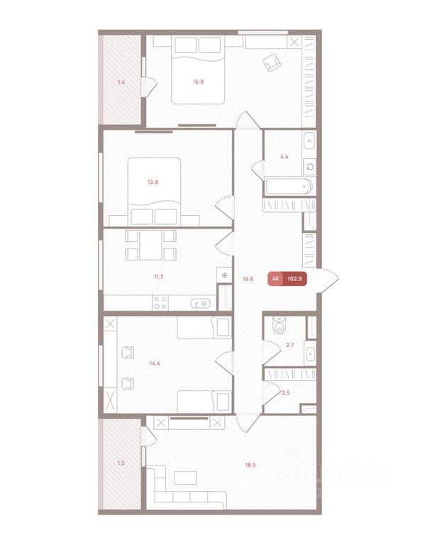 3-BD Apartment Sale, 102.9 sq. m. at OM, Michurinsky Avenue, Moscow, Russia #1