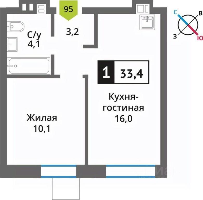 Apartment Sale, 33.4平方米 at Smart Kvartal Lesnaya Otrada, ulitsa Detstva, derevnya Aristovo, Krasnogorsk Urban District, Moscow Region, Russia #1