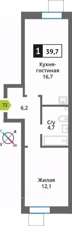 Apartment Sale, 39.7平方米 at Smart Kvartal Lesnaya Otrada, ulitsa Detstva, derevnya Aristovo, Krasnogorsk Urban District, Moscow Region, Russia #1