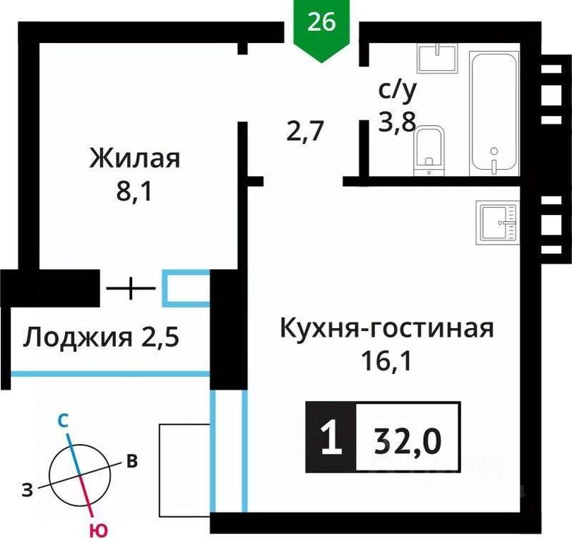 Apartment Sale, 32平方米 at Smart Kvartal Lesnaya Otrada, ulitsa Detstva, derevnya Aristovo, Krasnogorsk Urban District, Moscow Region, Russia #1