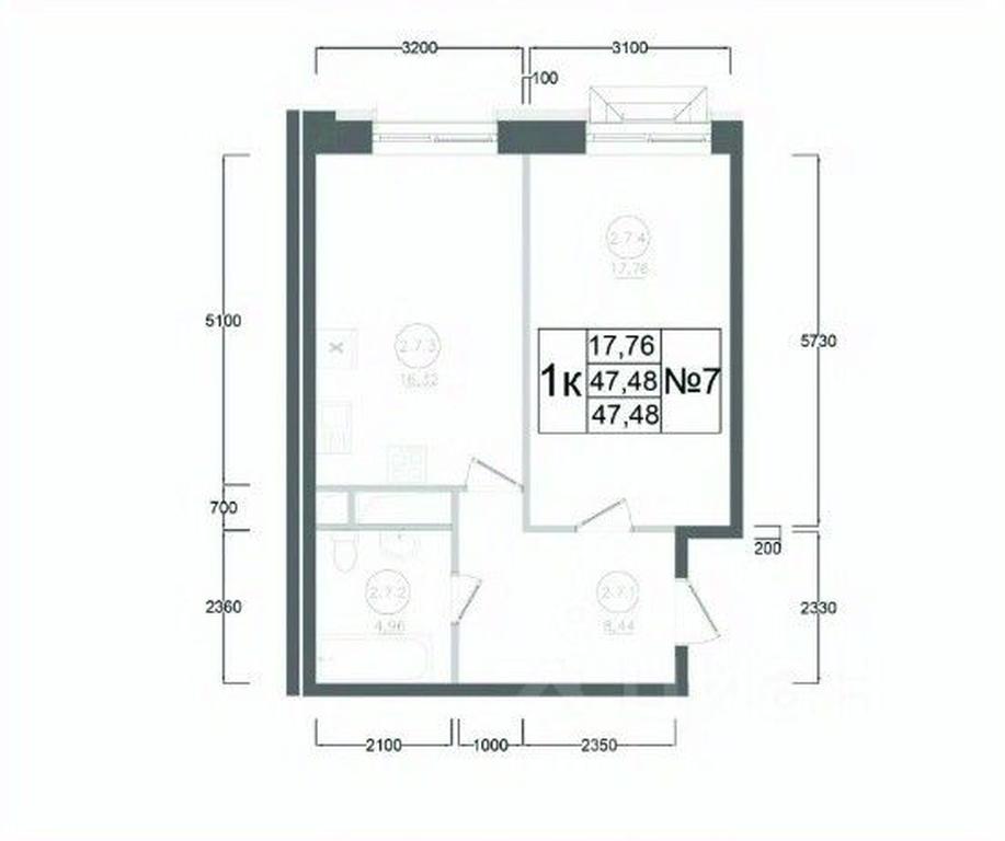 Apartment Sale, 47.48平方米 at Aviator-2, ulitsa Kurzenkova, 12, Naro-Fominsk, Moscow Region, Russia #2