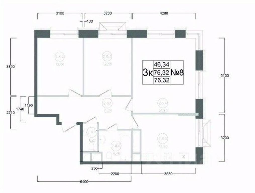 2-BD Apartment Sale, 76.32平方米 at Aviator-2, ulitsa Kurzenkova, 12, Naro-Fominsk, Moscow Region, Russia #2
