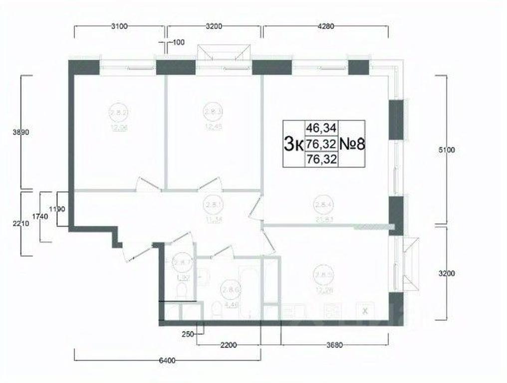 2-BD Apartment Sale, 76.32 sq. m. at Aviator-2, ulitsa Kurzenkova, 12, Naro-Fominsk, Moscow Region, Russia #2