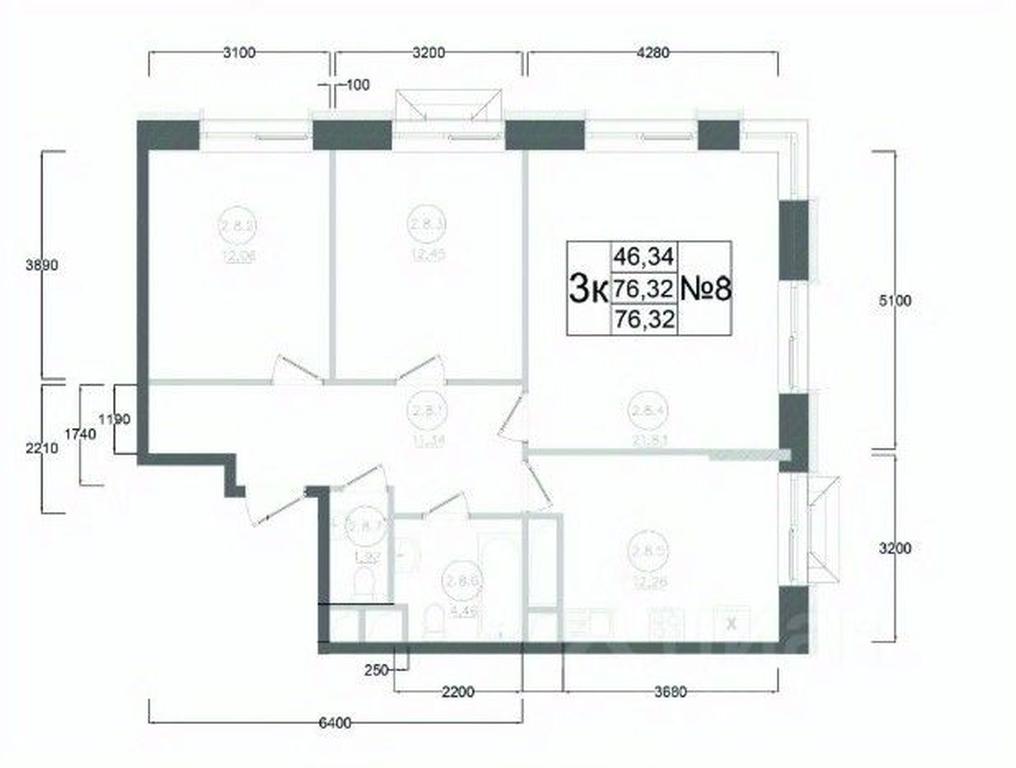 2-BD Apartment Sale, 76.32平方米 at Aviator-2, ulitsa Kurzenkova, 12, Naro-Fominsk, Moscow Region, Russia #2