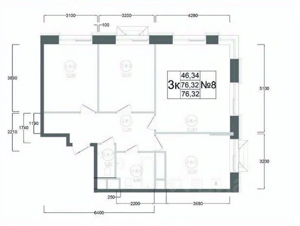 2-BD Apartment Sale, 76.32 sq. m. at Aviator-2, ulitsa Kurzenkova, 12, Naro-Fominsk, Moscow Region, Russia #2