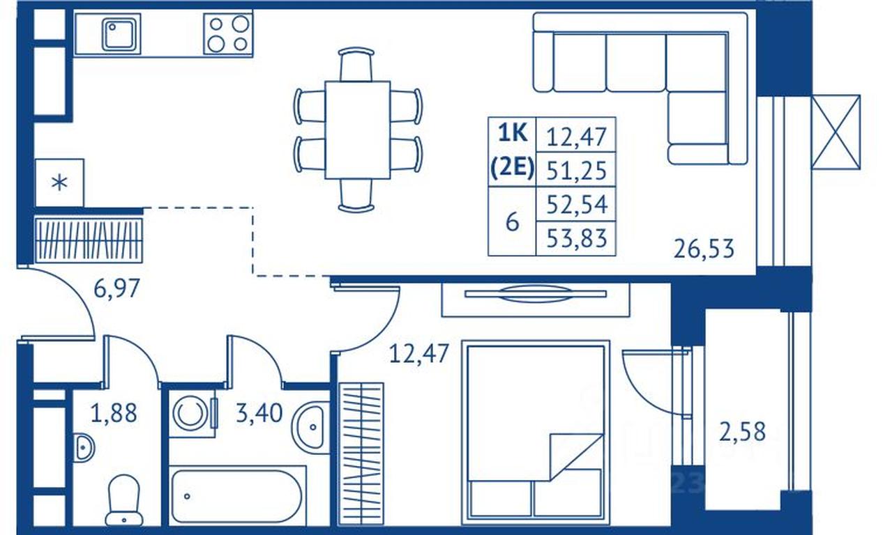 Apartment Sale, 51.25平方米 at POKOLENIE PERVYKh, Novyye Podlipki Microdistrict, Korolyov, Moscow Region, Russia #1
