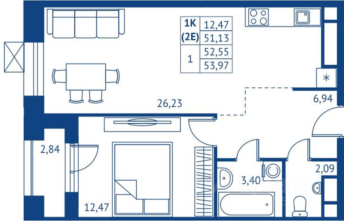 Apartment Sale, 51.13 sq. m. at POKOLENIE PERVYKh, Novyye Podlipki Microdistrict, Korolyov, Moscow Region, Russia #1