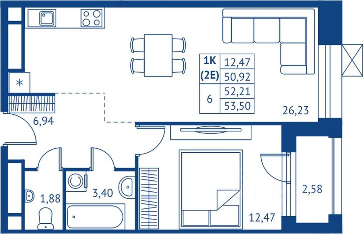 Apartment Sale, 50.92平方米 at POKOLENIE PERVYKh, Novyye Podlipki Microdistrict, Korolyov, Moscow Region, Russia #1