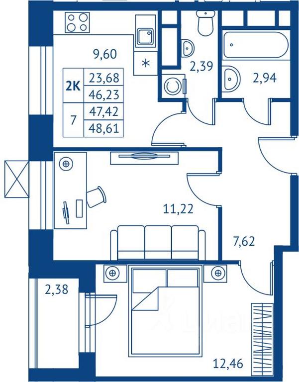 1-BD Apartment Sale, 46.23平方米 at POKOLENIE PERVYKh, Novyye Podlipki Microdistrict, Korolyov, Moscow Region, Russia #1