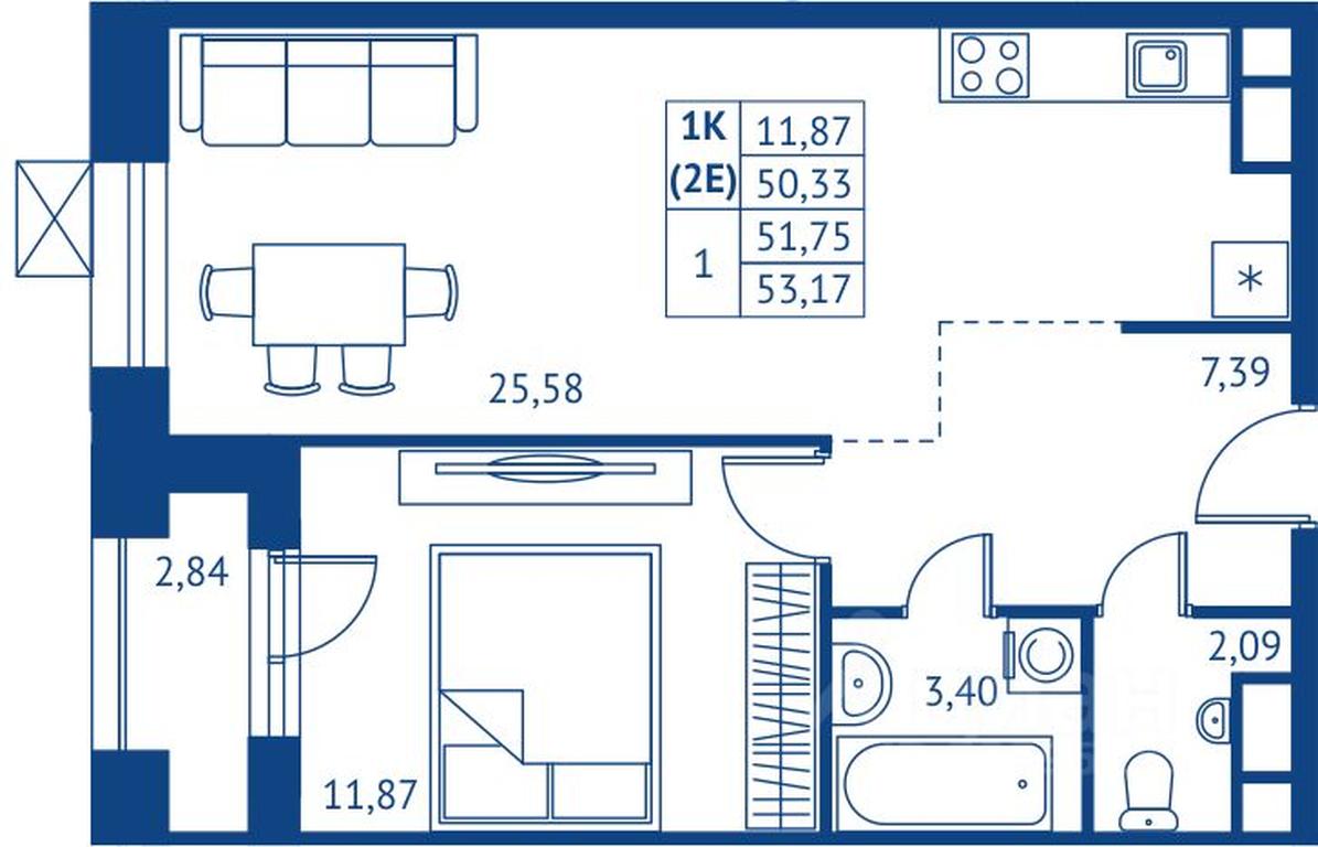 Apartment Sale, 50.33平方米 at POKOLENIE PERVYKh, Novyye Podlipki Microdistrict, Korolyov, Moscow Region, Russia #1