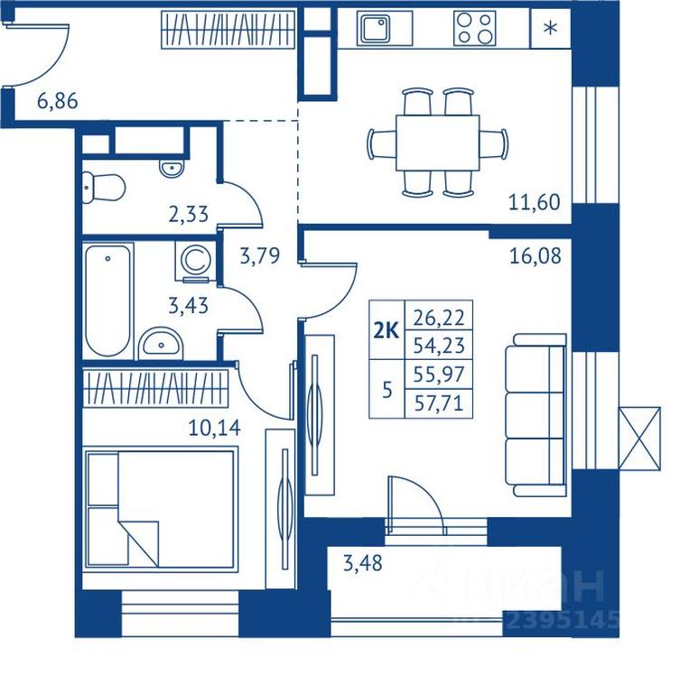 1-BD Apartment Sale, 54.23 sq. m. at POKOLENIE PERVYKh, Novyye Podlipki Microdistrict, Korolyov, Moscow Region, Russia #1