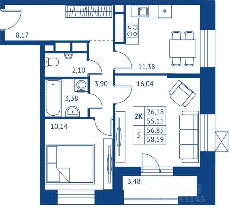 Продажа 1-комн. квартиры, 55,11 м² в ЖК «ПОКОЛЕНИЕ ПЕРВЫХ», микрорайон Новые Подлипки, Королёв, Московская область, Россия #1