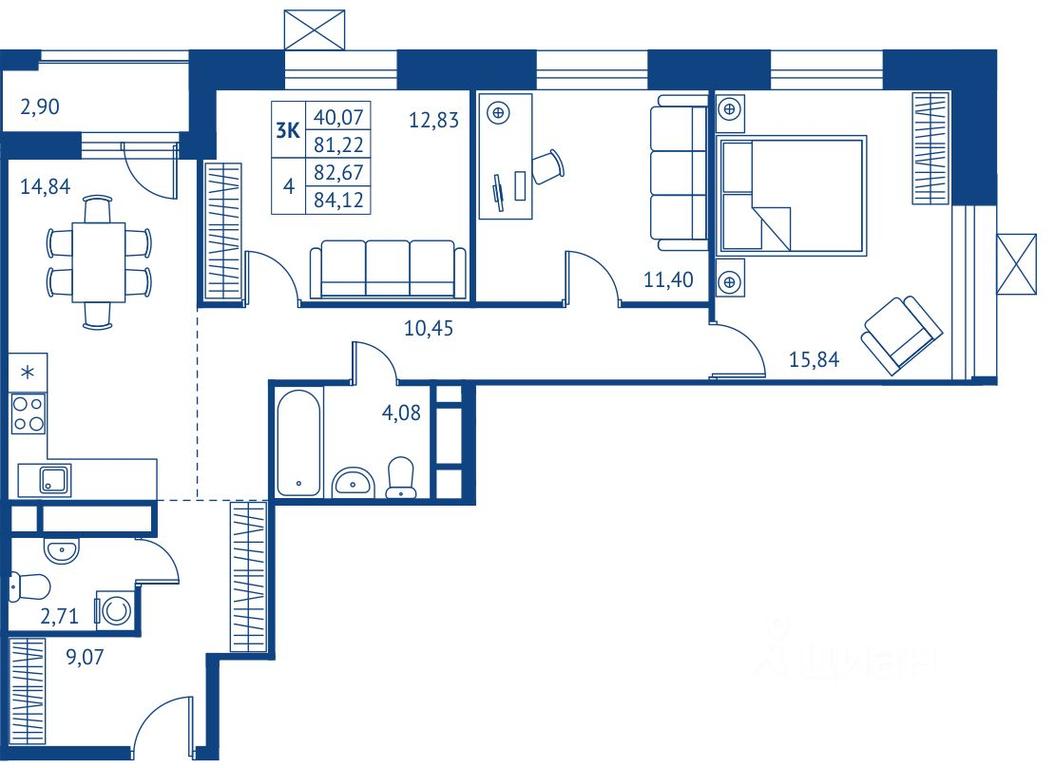2-BD Apartment Sale, 81.22平方米 at POKOLENIE PERVYKh, Novyye Podlipki Microdistrict, Korolyov, Moscow Region, Russia #1