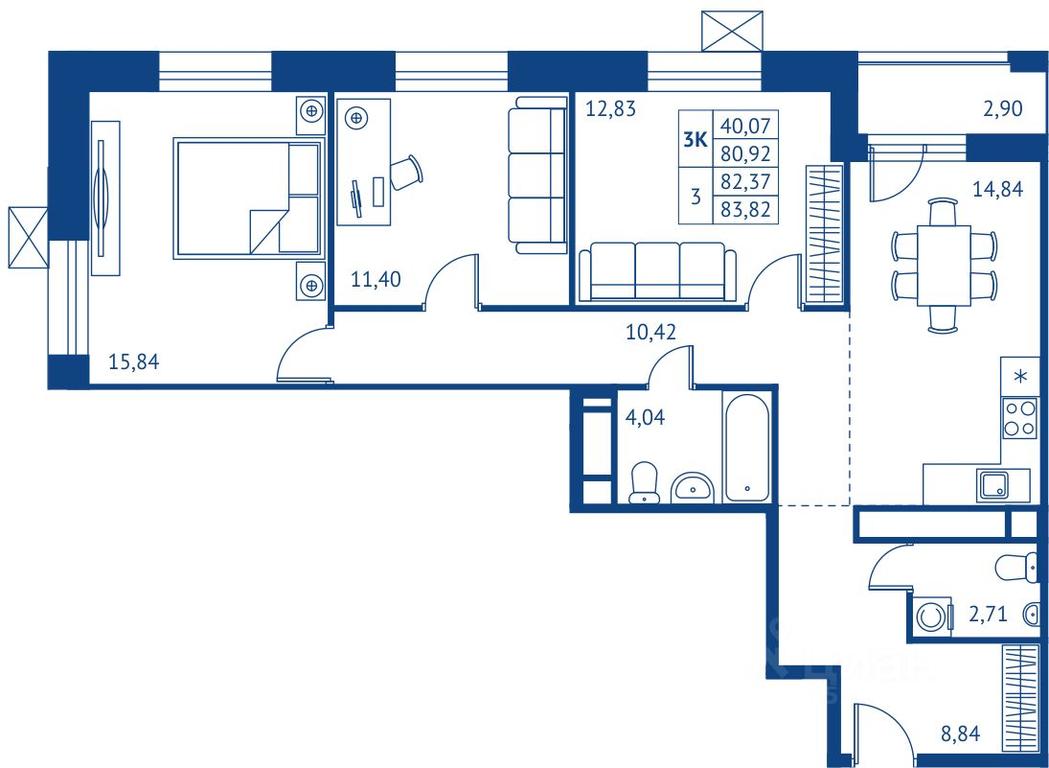 2-BD Apartment Sale, 80.92 sq. m. at POKOLENIE PERVYKh, Novyye Podlipki Microdistrict, Korolyov, Moscow Region, Russia #1