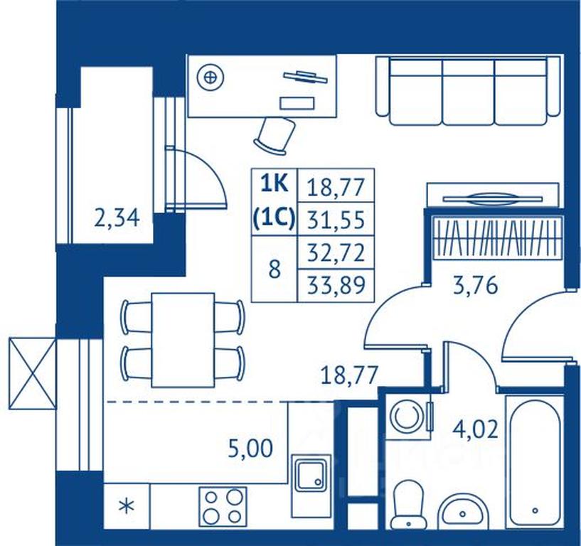 Apartment Sale, 31.55平方米 at POKOLENIE PERVYKh, Novyye Podlipki Microdistrict, Korolyov, Moscow Region, Russia #1